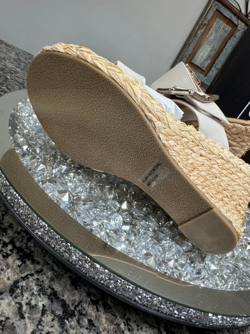 Dolce Vita Cream Woven Espadrille Wedge Sandals with Gold Buckle NEW 10